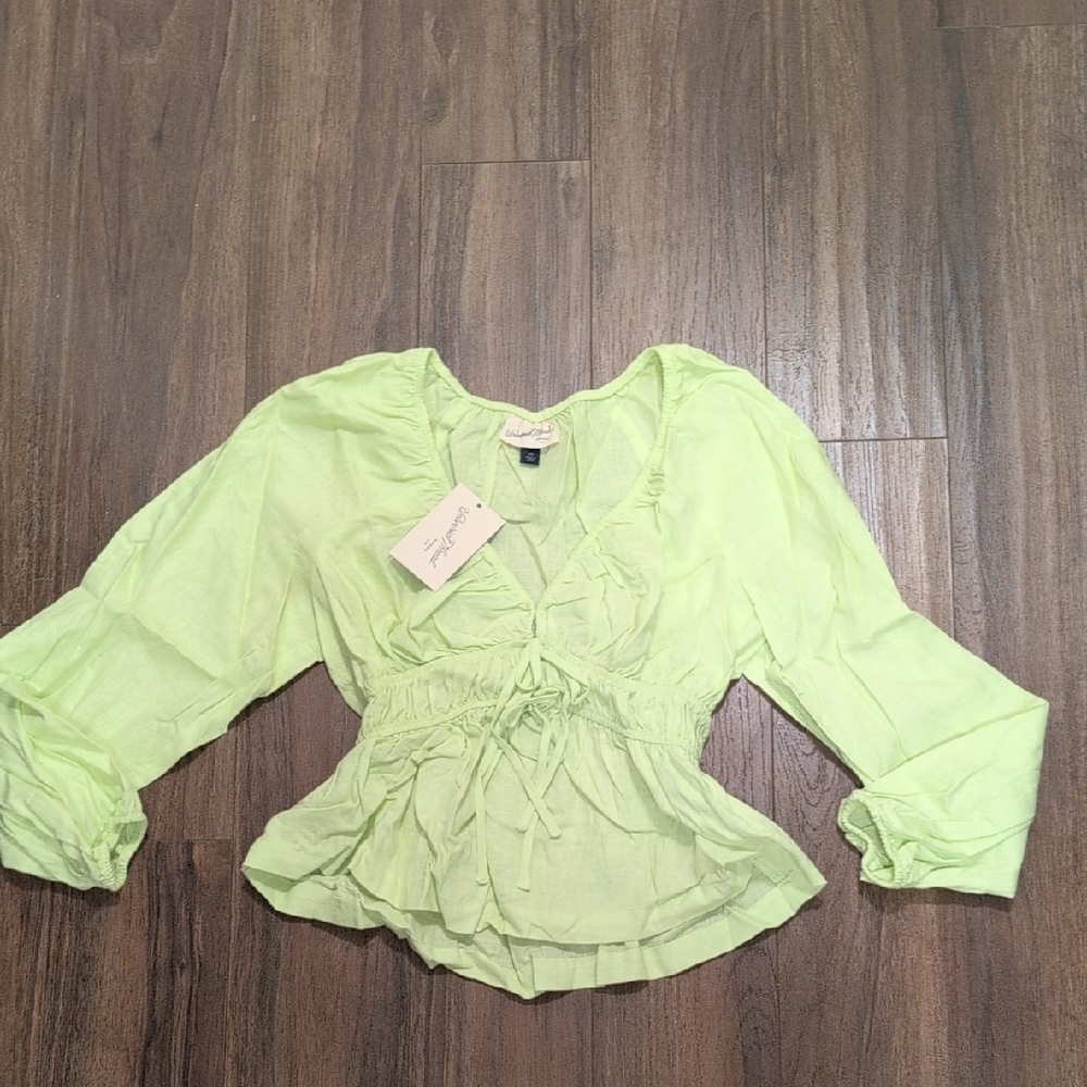 Universal Thread Linen Light Neon Green Women's Peasant Blouse